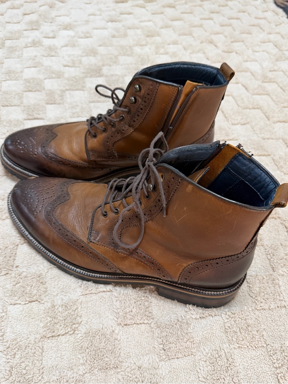 Johnston & Murphy XC Flex Men’s 10 Brown Leather Wingtip Boots Brogue Zip